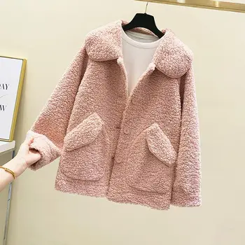 Lutka ovratnik obroč jagnje volna plašč ženski novi korejski kratek moda plišastih trendy plašč