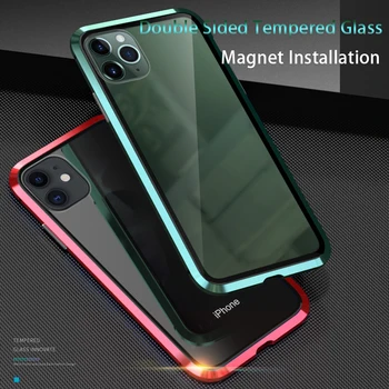 Magnetna Privlačnost Za Apple iPhone 11 Pro Max Primeru, Kaljeno Steklo 360 Polno Kritje Za iPhone 11Pro Max Dvojni Stranski Coque Fundas