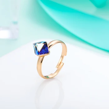 MAIKALE Kocka Jezero Avstrijski Blue Crystal Nastavljiv Prstan Zlato Barvo Prevlečeni Raztegljivo Poročni prstan Obroči za Ženske, Nakit Darila