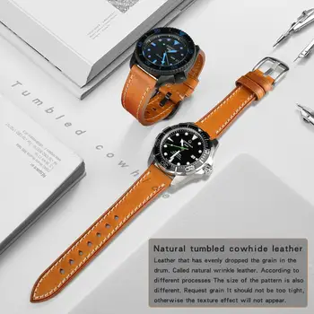 MAIKES Vroče Prodaja Usnja Watch Trak Za Huawei GT2 Samsung Galaxy Watch 46mm Prestavi S3 Amazfit GTR 22 mm Svetlo Rjava WatchBand Stra