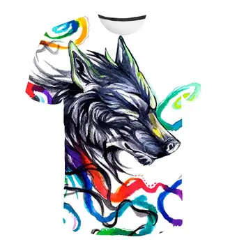Majica s kratkimi rokavi moški Poletje 2019 novih moških po meri 3D tiskanih pisane wolfhead natisnjena kratka sleeved ulica moških hip hop t-shirts in tops