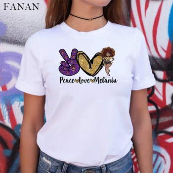 Majica s kratkimi rokavi Ženske 2020 Poletje Mir, Ljubezen Melanin Črna Kraljica Afro Tiskanja Tshirts Estetske Harajuku T-srajce Moda Ulica Oblačila