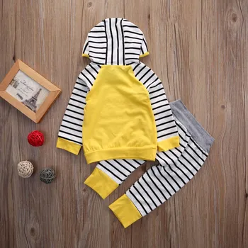 Malčka Otroci Baby Fantje Dekleta Striped Oblačila, ki Srčkan Obleke Hooded T-shirt Vrhovi + Dolge Hlače 2PCS Priložnostne Stranka Nastavite 0-3Y