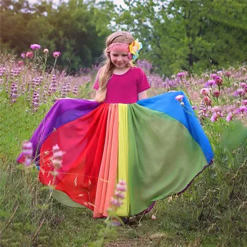 Malčka Otroci Obleke Za Baby Dekleta Pomlad Mavrica Princesa Sundress Kratek Rokav Stranka Plaži Kostum Otrok Poletne Obleke