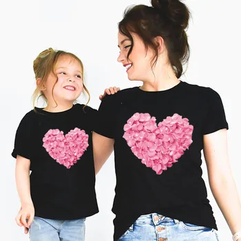 Mamica in Mi Cvet Srce majica Mati Hči Ujemanje Družino Obleke Rose cvet T-shirt Motherday je Dan Dar,Spusti Ladje