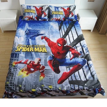 Marvel Spider-Man Avengers Junaki Vzorec Bedclothes Stanja z Ruffles Prevleke Risanka Flatsheet Otrok Fantje Kompleti Posteljnine