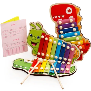 Mavrica Aniaml Lesene Xylophone Instrumenti Baby Glasbene Igrače Izobraževanja Interaktivni Puzzle Igrače Za Otroke Dinozaver Caterpilla