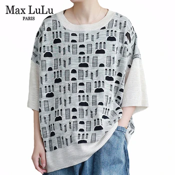 Max LuLu 2020 Novo Poletje Korejski Modni Slog, Dame, Ohlapno Pleteno Womens Vrhovi Priložnostne Tiskanih Tshirts Ženski Cotton Tee Majice