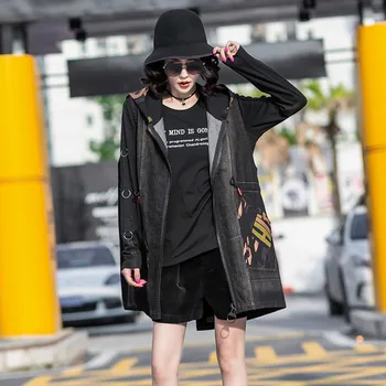 Max LuLu Korejski Moda Hooded Ulične Ženske Letnik Denim Majice Ženska Natisnjeni Dolge Plašče Pozimi Svoboden Telovniki Plus Velikost