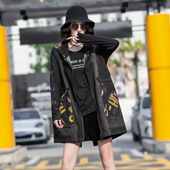 Max LuLu Korejski Moda Hooded Ulične Ženske Letnik Denim Majice Ženska Natisnjeni Dolge Plašče Pozimi Svoboden Telovniki Plus Velikost