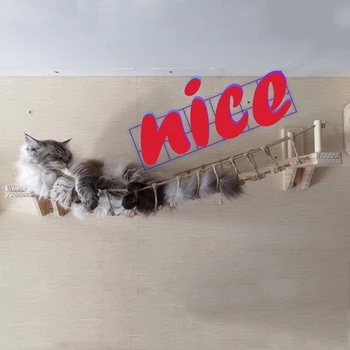 Mačka skoki most 90-140 cm opcija, pet pohištvo vrvi, plezanje mačka most okvirja na steno vgrajena lesena mačka hišico posteljo sisal