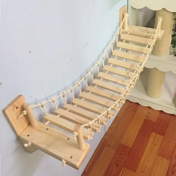 Mačka skoki most 90-140 cm opcija, pet pohištvo vrvi, plezanje mačka most okvirja na steno vgrajena lesena mačka hišico posteljo sisal
