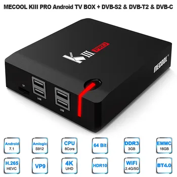 MECOOL KIII PRO DVB-S2, DVB-T2 DVB-C Android 7.1 TV Box 3GB 16 GB ROM Amlogic S912 Jedro Octa 2.4 G/5 G WiFi 4K 1000M Smart TV Box