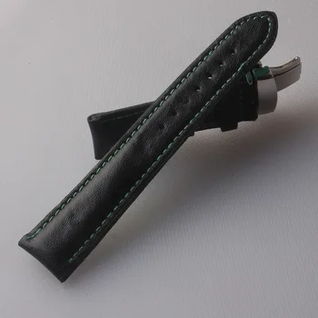 Mehko Usnje, Z Zeleno črto Watchbands Pravega Usnja, ure, dodatki za blagovno znamko 20 mm jermenčki metulj sponke zapiralo