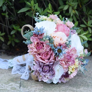 Meldel Poročni Šopek Cvet Roza, Vijolična, Modra Bohemian Šopek Romantično Umetne Rože Svilene Rose Dahlia DIY Poročne Šopke