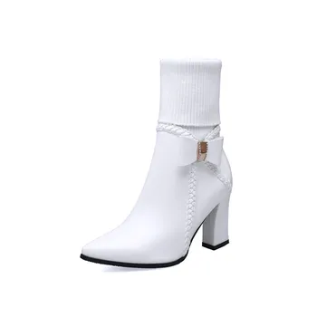 MEMUNIA 2020 nov prihod ženske škornji konicami prstov bowknot visoke pete, čevlji pu moda Stretch škornji ženski velika velikost 47