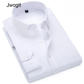 Mens Dolg Rokav Beli Obleki Majica z Levi Prsi Pocket Bombaž Moški Priložnostne Redno-Fit Bluzo Gumb Navzdol Formalno Majice