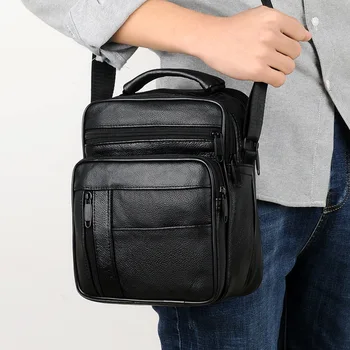 Messenger bag eno-rami navpično potovanja zadrgo usnje vreča na poslovno potovanje poslovna torba za prenosni