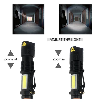 Mini Prenosni Delovna svetilka COB Svetilka ZOOM 4 Način 2000LM Q5 LED svetilko svetilka Zunanja Luč, luč za Uporabo AA Baterije 14500