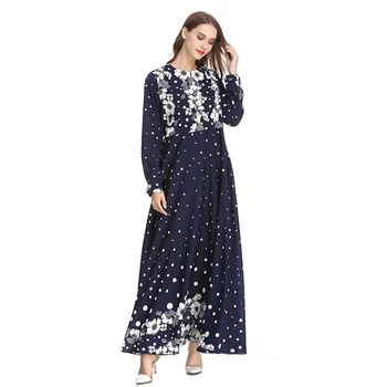 MISSJOY 2020 MuslimAbaya Obleko tam kaftan Dolg Rokav Polka Dot Cvet Natisniti Moda arabski Obleko Maxi Black vestidos Bangladeš