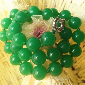 Moda naravnega kamna 10 mm zelena chalcedony krog kroglice ogrlica poldragi kamen jades visoke kakovosti darilo 18 inch MY4067