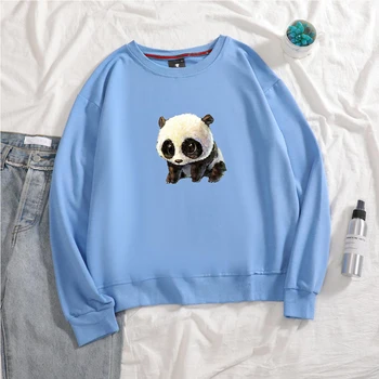 Moda Nekaj Prevelik Hoodies za Ženske, Moške Srčkan Panda Natisne Majica Krog Vratu Priložnostne Bombaž Puloverju, ki so Hoody Ulične