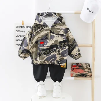 Moda prikrivanje Bombaž Športno Obleko za Fanta Hooded Baby Boy Oblačila Set T-Majica + Hlače Šport 2pcs bo ustrezala otroška Oblačila
