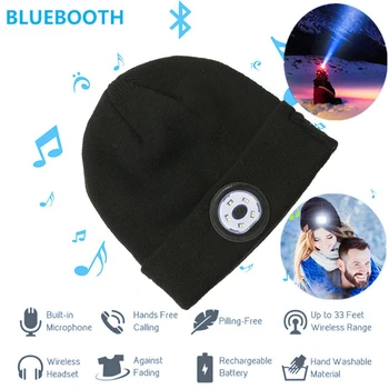 Moda Toplo Plesti, Zimska Kapa Bluetooth, LED Klobuk Brezžično Smart Skp Slušalke Slušalke, Zvočnik Music Pokrivalo za na Prostem pohodništvo smučanje