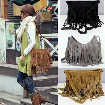 Moda Trdna Piling Specializiranimi za umetno krzno, Ženske Trending Cross Body Bag Tassel Antilop Bonitete Messenger Rame Torbico