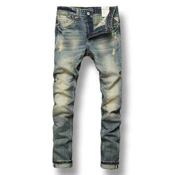Moda Ulične Moške Jeans Retro Oprati Uničeno Raztrgane Kavbojke, Moške blagovne Znamke Oblikovalec italijanski Slog, Letnik Klasične Jeans-men