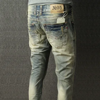 Moda Ulične Moške Jeans Retro Oprati Uničeno Raztrgane Kavbojke, Moške blagovne Znamke Oblikovalec italijanski Slog, Letnik Klasične Jeans-men