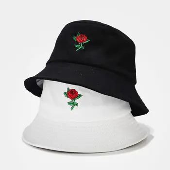 Moda wild rose, cvetlične vezenine ribič klobuk ženske plima spomladi in jeseni na prostem za zaščito pred soncem vedro klobuk panama klobuki