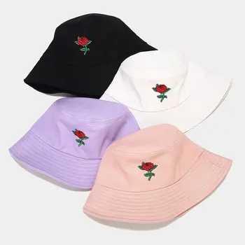 Moda wild rose, cvetlične vezenine ribič klobuk ženske plima spomladi in jeseni na prostem za zaščito pred soncem vedro klobuk panama klobuki