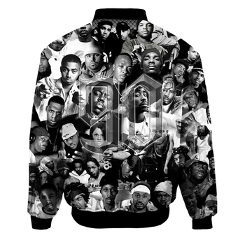 Moda za Moške Toplo bomber jakne 90. letih rapper 2pac Tupac Tiskane 3d Debel, Dolg Rokav pocket outwear Unisex Priložnostne Zadrgo jakna
