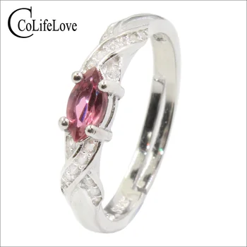 Modna srebrna, roza turmalin obroč pravi roza turmalin zaročni prstan trdna 925 srebro turmalin, nakit, darilo za rojstni dan