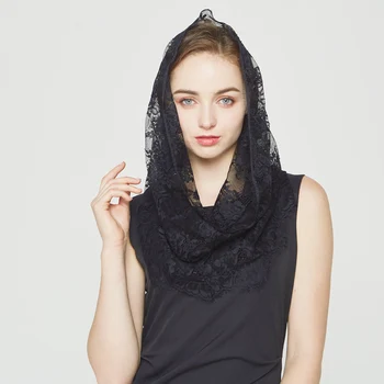 Modni Visoke Kakovosti čipke cape Črnih Trepalnic šal Obrezovanje hidžab chantilly Glavo, ženske Rute šali čipke