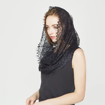 Modni Visoke Kakovosti čipke cape Črnih Trepalnic šal Obrezovanje hidžab chantilly Glavo, ženske Rute šali čipke