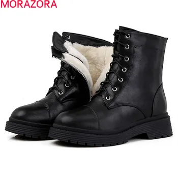 MORAZORA 2021 Nov prihod sneg škornji pravega usnja gleženj škornji udobno, toplo ženske blagovne znamke čevlji dame čevlji
