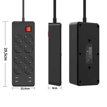 Moč Trakovi Električno Vtičnico 4 USB Adapter za Polnilnik 8 Vtičnico Prenapetostna Zaščita Stikalo za Domače Vtičnice EU Plug
