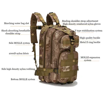 Moške Vojaško taktično nahrbtnik 25L nepremočljiva pohodništvo nahrbtnik športnih potovalna torba treking nahrbtnik za lov