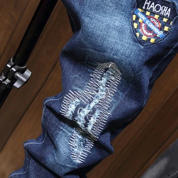 Moški Kavbojke Moški Moški Jean Homme Denim Slim Fit Hlače Hlače Modre Biker Tiskanje Jeans Za Moške Suh Priložnostne Moda Sweatpants