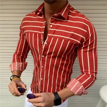 Moški Luksuzni Formalno Majica Dolg Rokav Slim Fit Podjetje Top Majice Priložnostne Človek je Bluzo 2019 Pomlad Jesen Dolg Rokav Prugasta Bluzo