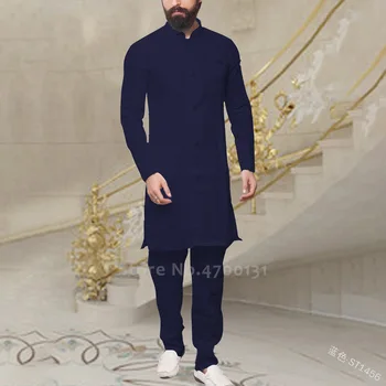 Moški Modni Afriška Oblačila, Bombaž T-shirt Dubaj Muslimanskih Dolg Rokav Tee Vrhovi Islamska Oblačila Sklop arabski Priložnostne Bluzo Haljo Obleke