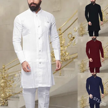 Moški Modni Afriška Oblačila, Bombaž T-shirt Dubaj Muslimanskih Dolg Rokav Tee Vrhovi Islamska Oblačila Sklop arabski Priložnostne Bluzo Haljo Obleke
