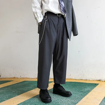 Moški Novo Ohlapno Naravnost Obleko Hlače Moški Ulične Vintage Moda Business Casual Strani Noge Obleko Hlače Japonska Hlače