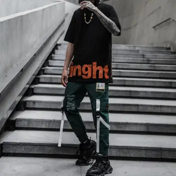 Moški trakovi mozaik tovora hlače hip hop ulične joggers človek zeleno-črna harajuku punk sweatpants hlač