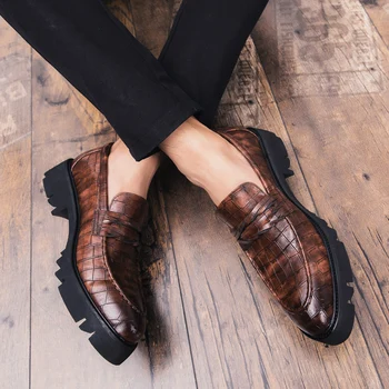 Moški Usnjeni Čevlji na prostem Priložnostne Formalnih Poslovnih moška Obutev modni Retro Črna čevlji Slip-On Moški Loafers Zapatos Hombre