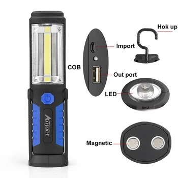 Multifunkcijski USB Polnilne 36+5 LED Svetilka Zunanja Dela Stojalo Svetlobe Magnet+KAVELJ+za Mobilne naprave Moči Za Telefon Lanterna Lučka