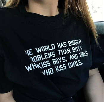 Na Svetu Je Večje Težave Kot Fantje, Ki Poljub Fantje Dekleta Črko T Shirt Tumblr Grafični Tees Tshirt Ženske T-shirt Vrhovi Oblačila