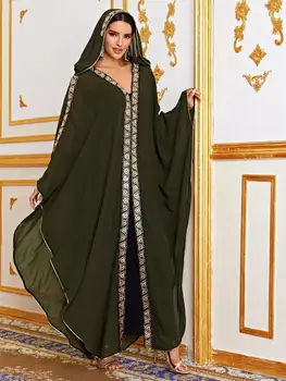 Najnovejše Elegantno bat Dolgo oplaščeni Muslimanskih peignoir ženski muslimansko Obleko ženski zakovice beading plašč Dubaj Islamske Turčija abaya F1972